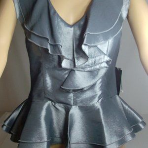 Grass Collection "Glamazon" Dark Grey Ruffle Blouse. Sleeveless Size S NWT!